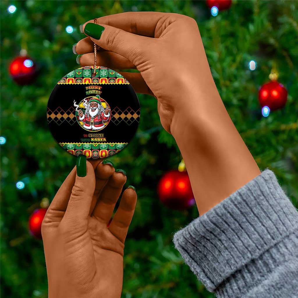 Afro-Jamaicans Christmas Ceramic Ornament Most Likely To Smoke With Santa - African Pride