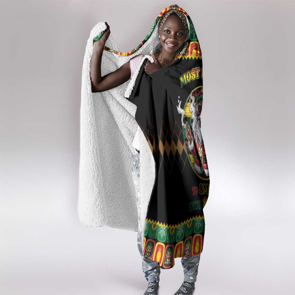 Afro-Jamaicans Christmas Hooded Blanket Most Likely To Smoke With Santa - African Pride