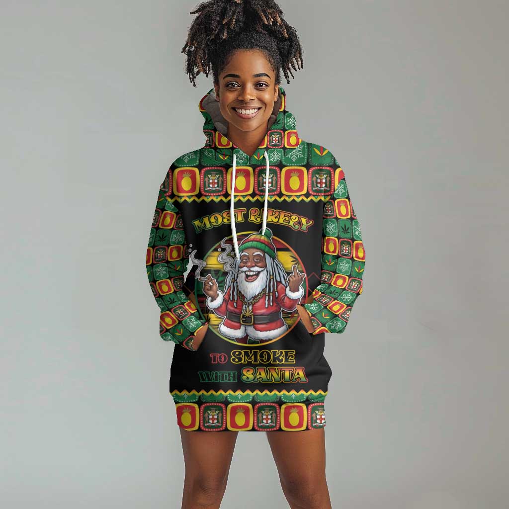 Afro-Jamaicans Christmas Hoodie Dress Most Likely To Smoke With Santa - African Pride