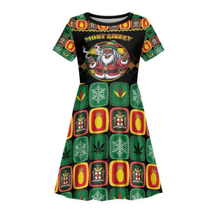 Afro-Jamaicans Christmas Kid Short Sleeve Dress Most Likely To Smoke With Santa DT05