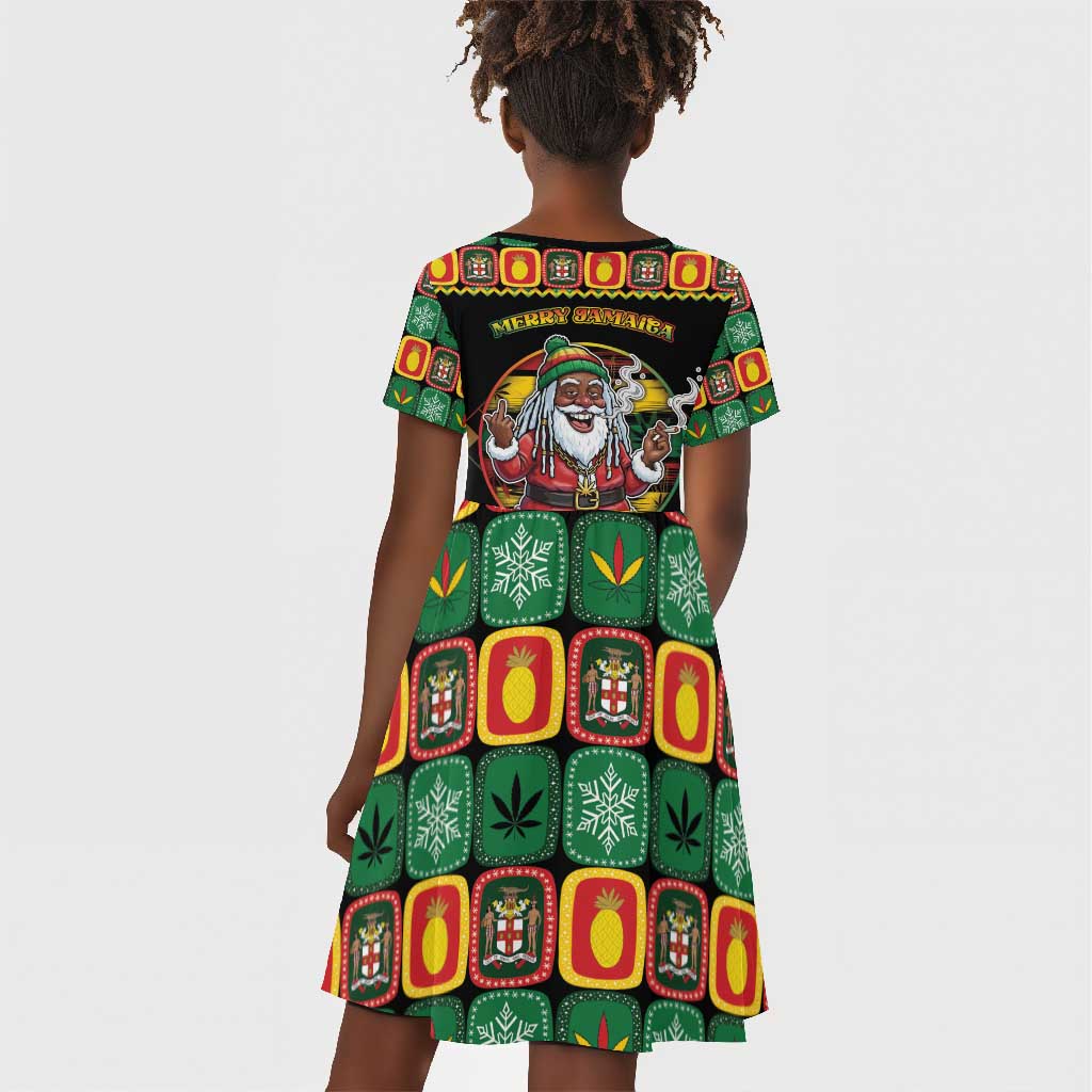 Afro-Jamaicans Christmas Kid Short Sleeve Dress Most Likely To Smoke With Santa DT05