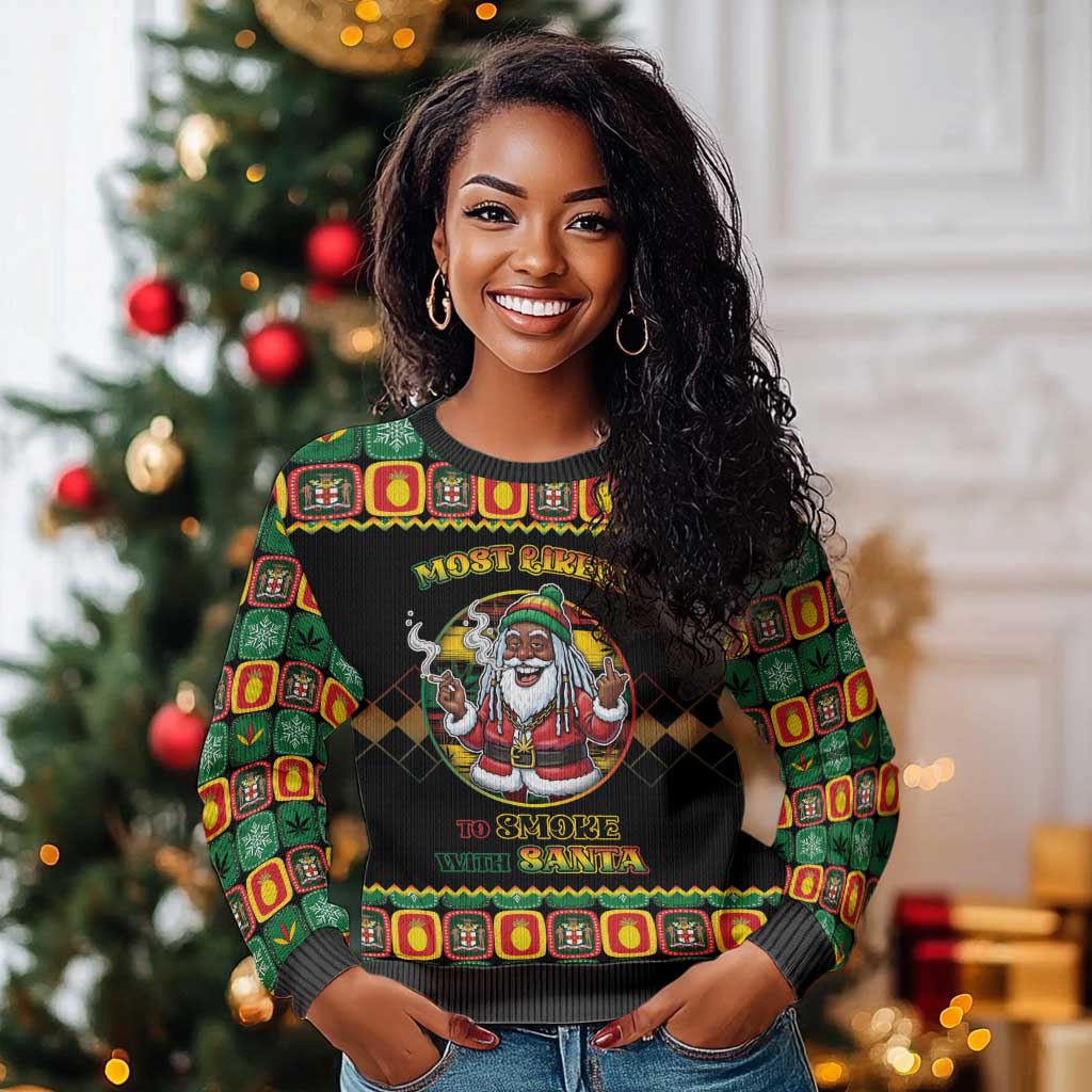 Afro-Jamaicans Christmas Ugly Christmas Sweater Most Likely To Smoke With Santa - African Pride