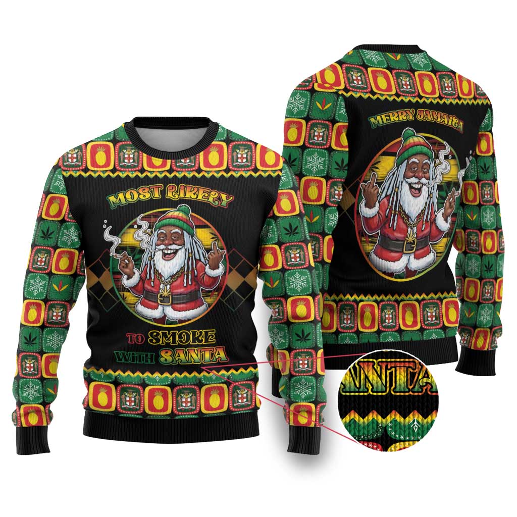 Afro-Jamaicans Christmas Ugly Christmas Sweater Most Likely To Smoke With Santa - African Pride