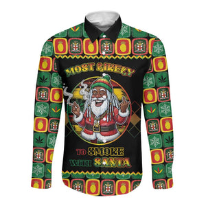 Afro-Jamaicans Christmas Long Sleeve Button Shirt Most Likely To Smoke With Santa - African Pride