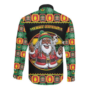 Afro-Jamaicans Christmas Long Sleeve Button Shirt Most Likely To Smoke With Santa - African Pride