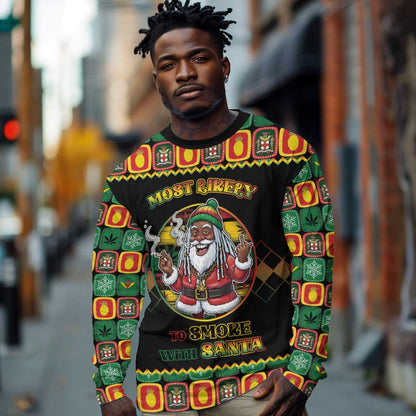 Afro-Jamaicans Christmas Long Sleeve Shirt Most Likely To Smoke With Santa - African Pride