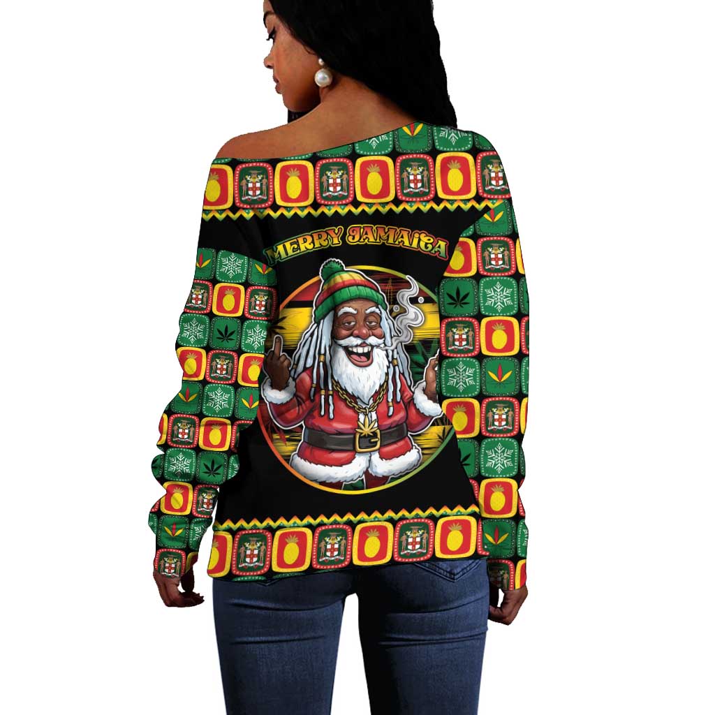 Afro-Jamaicans Christmas Off Shoulder Sweater Most Likely To Smoke With Santa - African Pride