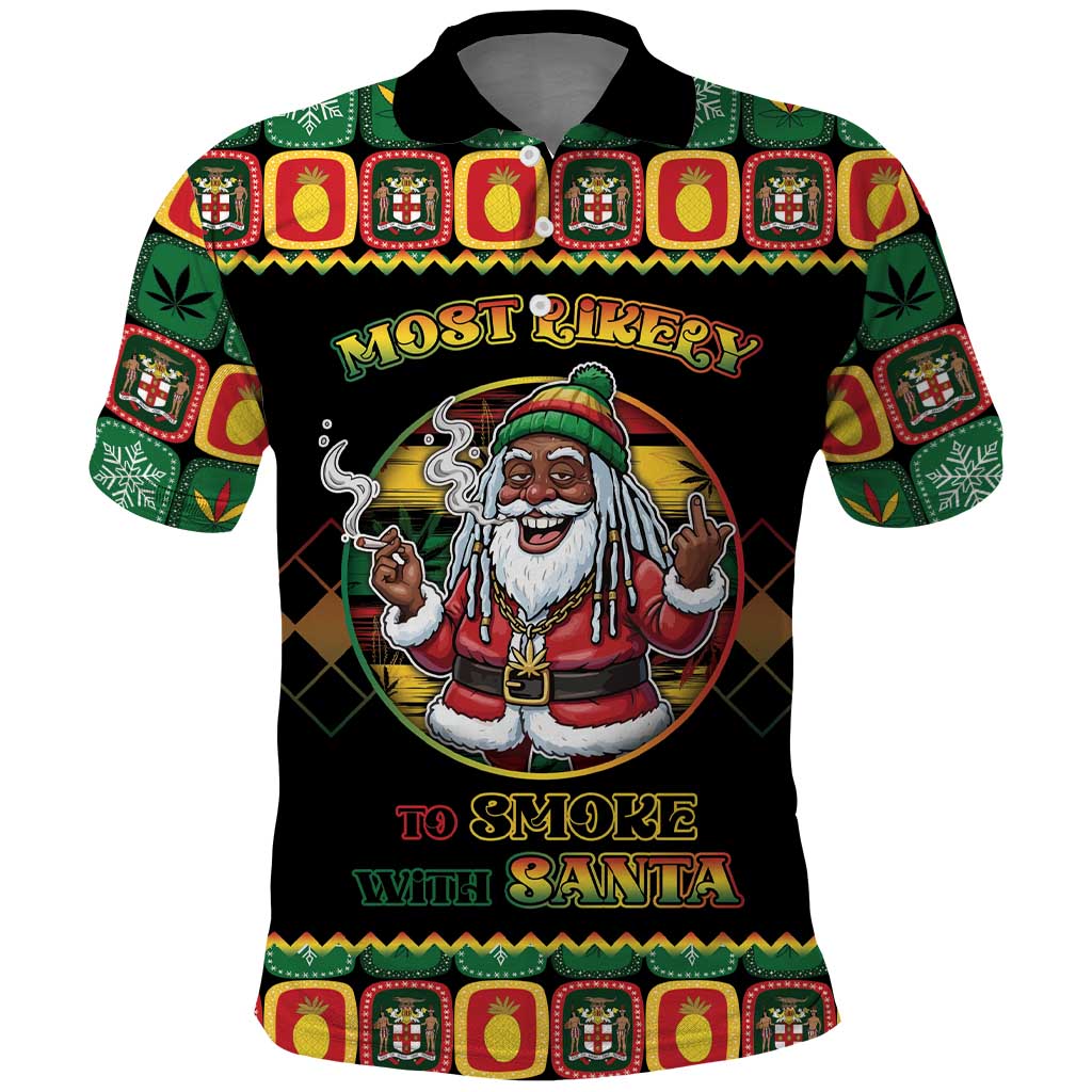Afro-Jamaicans Christmas Polo Shirt Most Likely To Smoke With Santa DT05