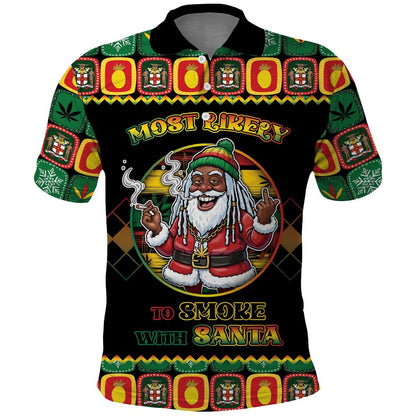 Afro-Jamaicans Christmas Polo Shirt Most Likely To Smoke With Santa DT05