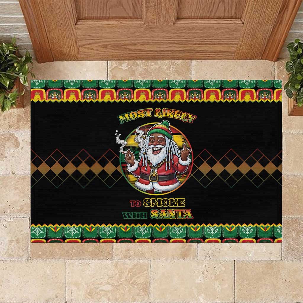 Afro-Jamaicans Christmas Rubber Doormat Most Likely To Smoke With Santa - African Pride