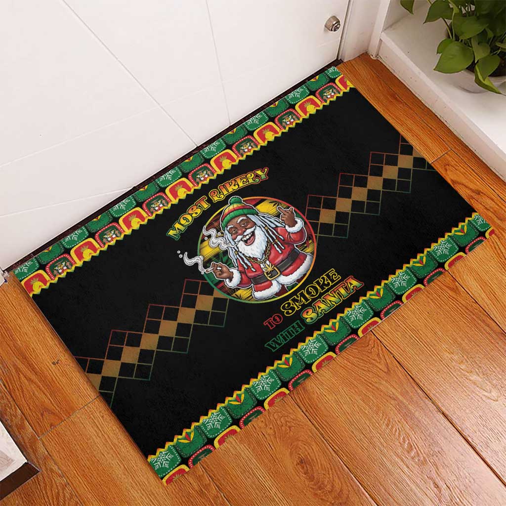 Afro-Jamaicans Christmas Rubber Doormat Most Likely To Smoke With Santa - African Pride