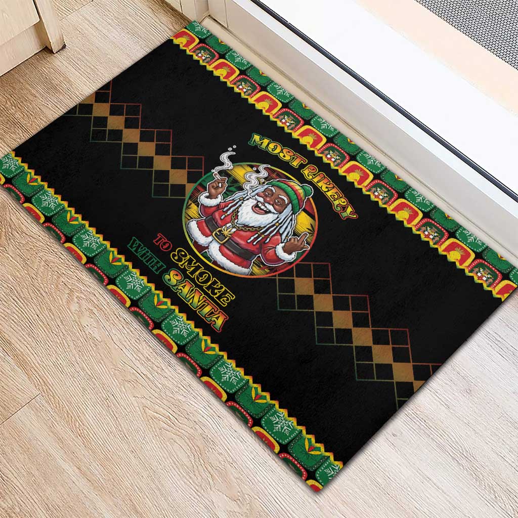 Afro-Jamaicans Christmas Rubber Doormat Most Likely To Smoke With Santa - African Pride
