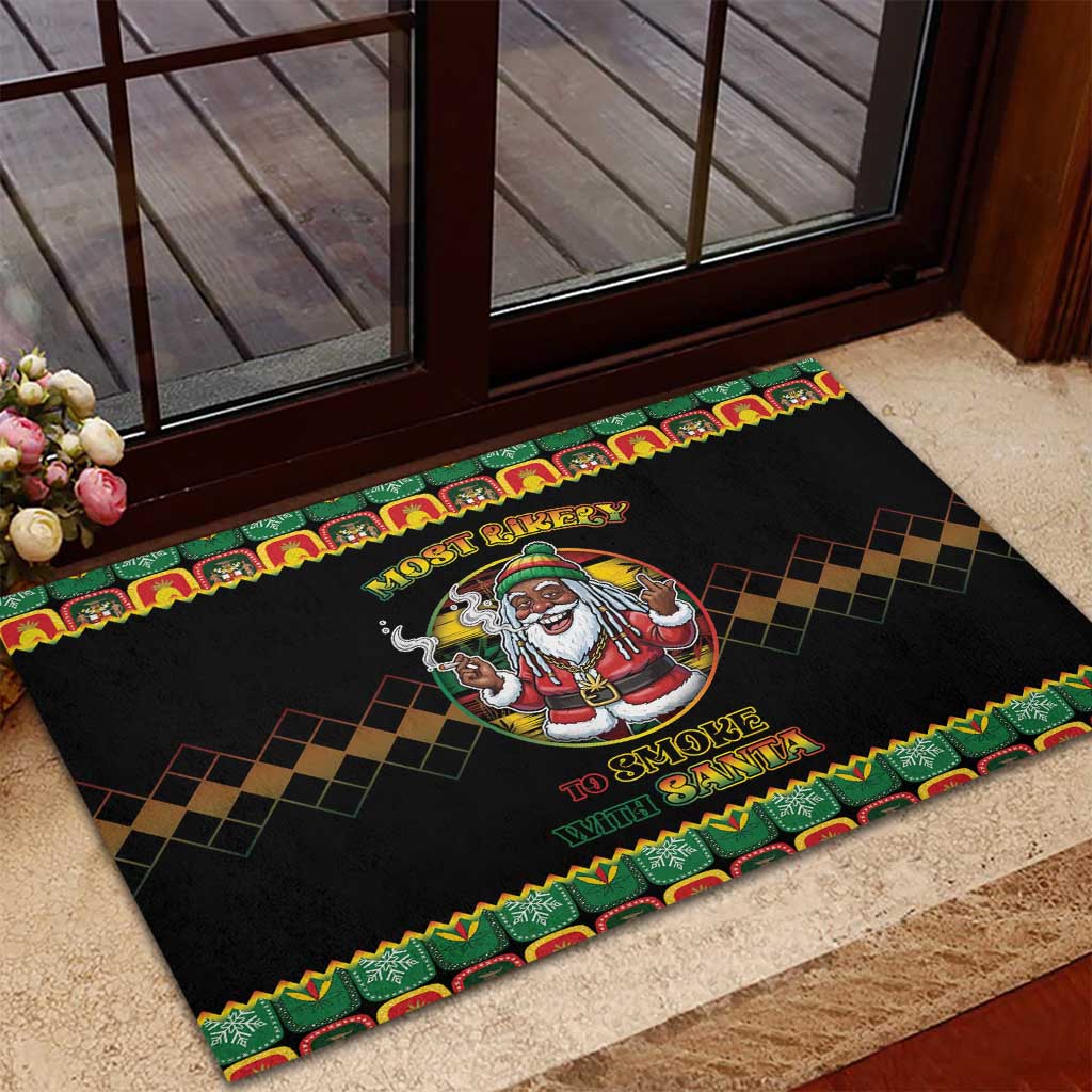 Afro-Jamaicans Christmas Rubber Doormat Most Likely To Smoke With Santa - African Pride