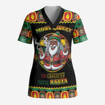 Afro-Jamaicans Christmas Scrub Top Most Likely To Smoke With Santa - African Pride