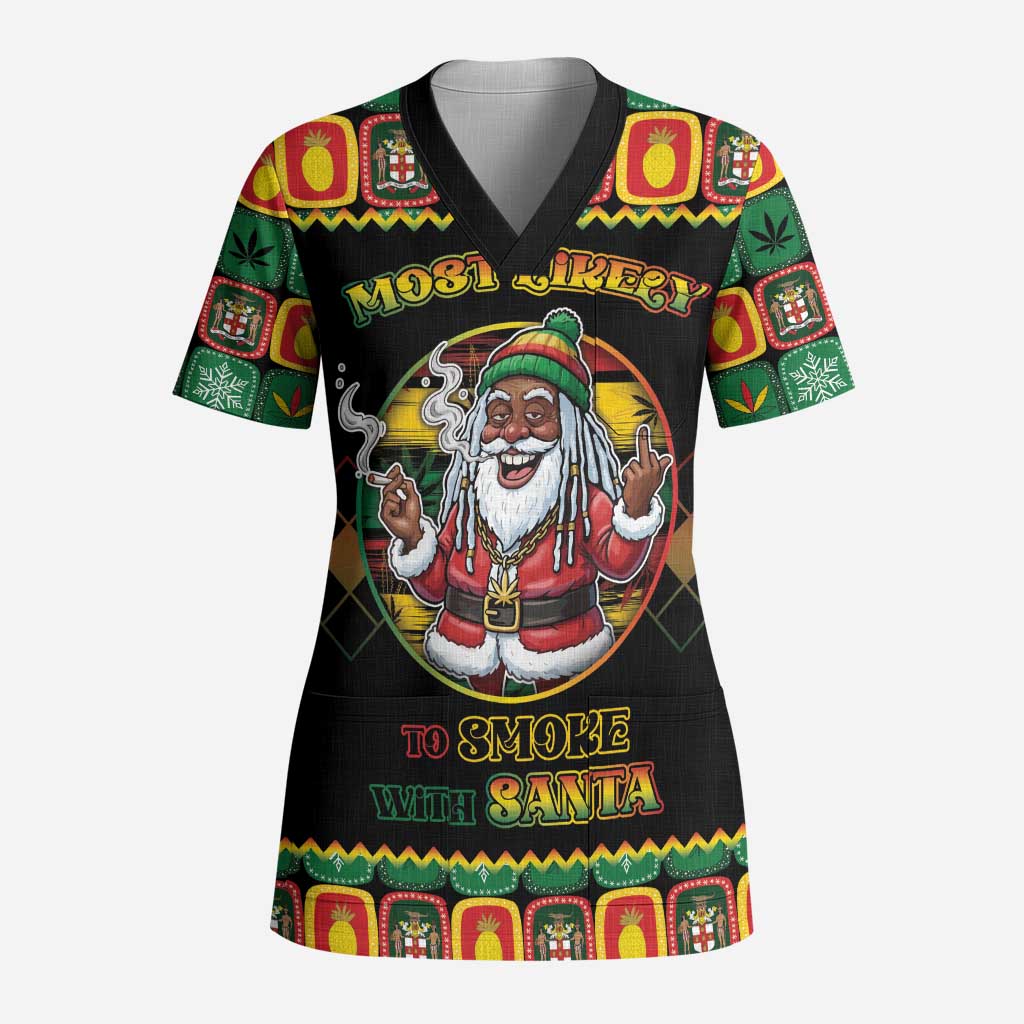 Afro-Jamaicans Christmas Scrub Top Most Likely To Smoke With Santa - African Pride