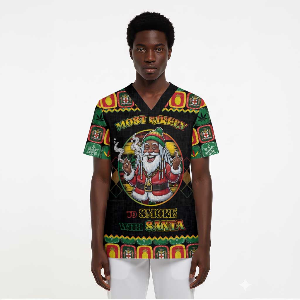 Afro-Jamaicans Christmas Scrub Top Most Likely To Smoke With Santa - African Pride