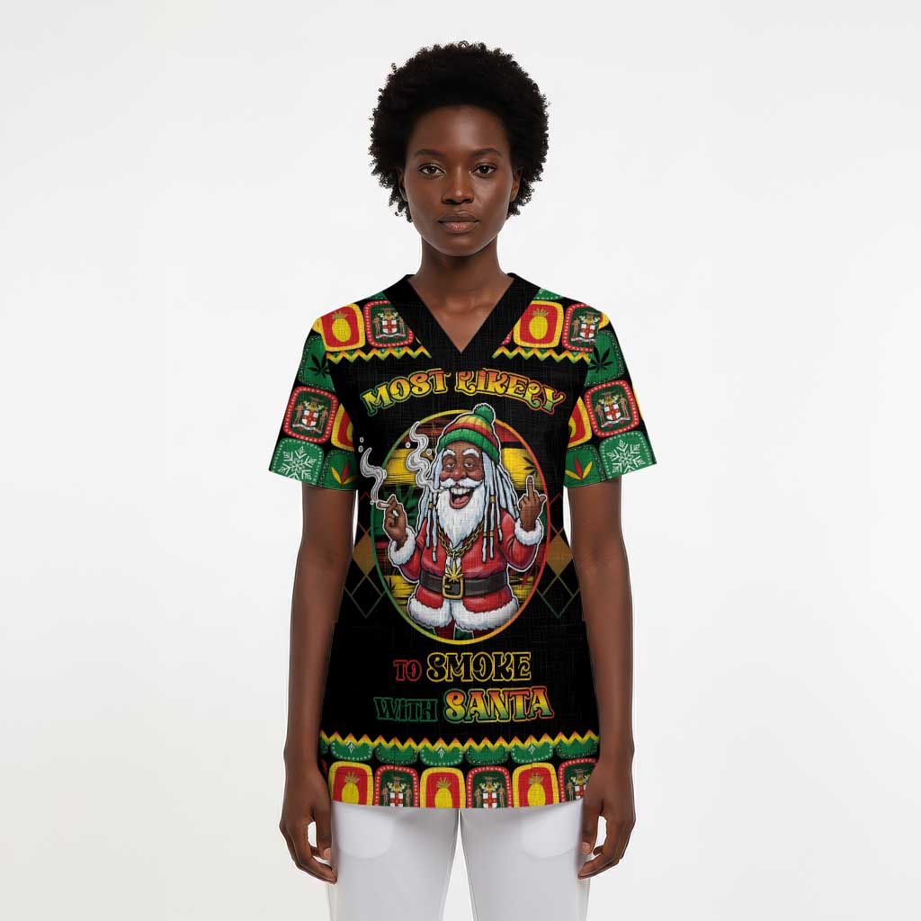 Afro-Jamaicans Christmas Scrub Top Most Likely To Smoke With Santa - African Pride