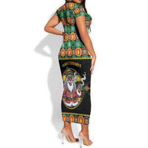 Afro-Jamaicans Christmas Short Sleeve Bodycon Dress Most Likely To Smoke With Santa DT05