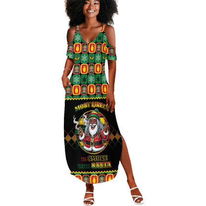 Afro-Jamaicans Christmas Summer Maxi Dress Most Likely To Smoke With Santa DT05