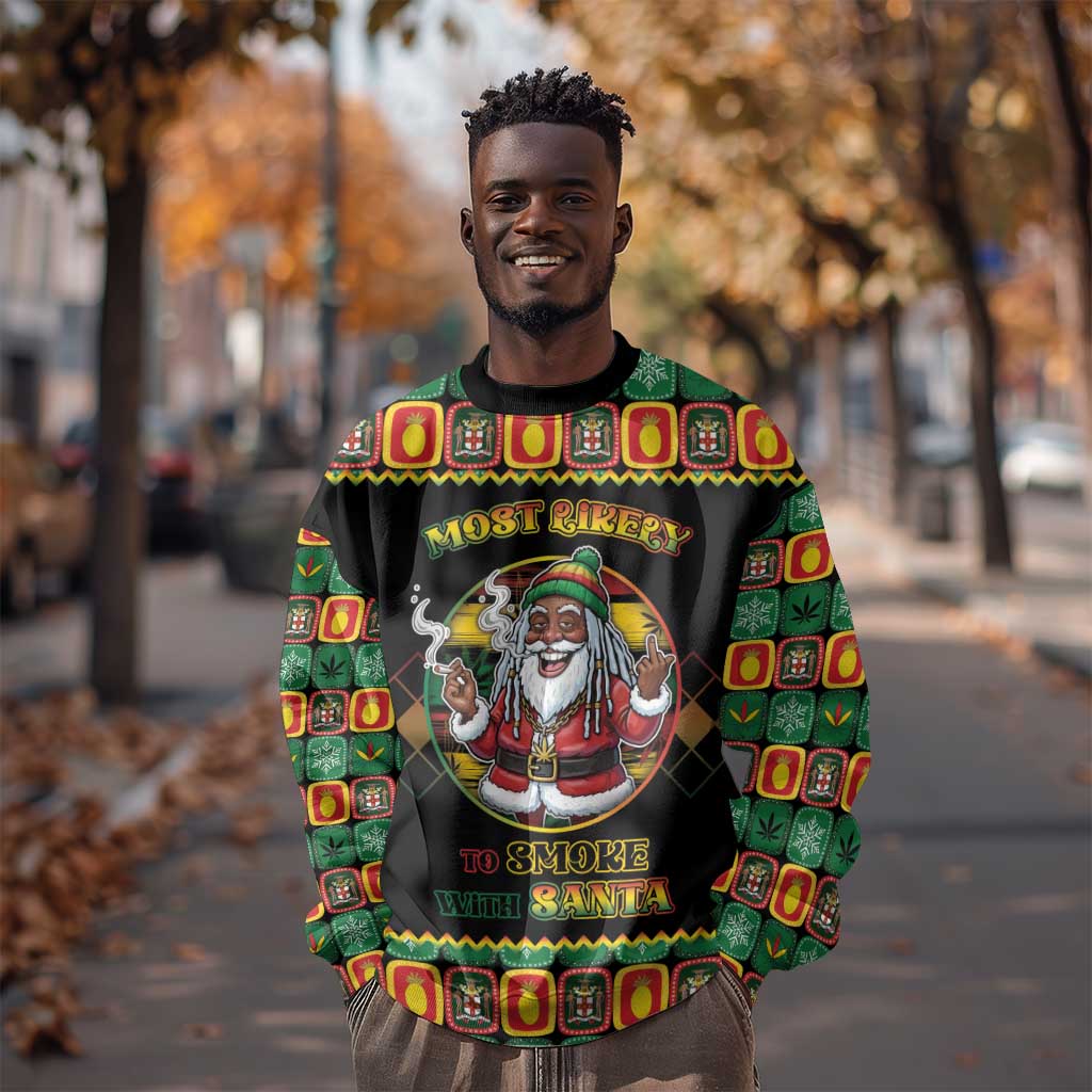 Afro-Jamaicans Christmas Sweatshirt Most Likely To Smoke With Santa - African Pride
