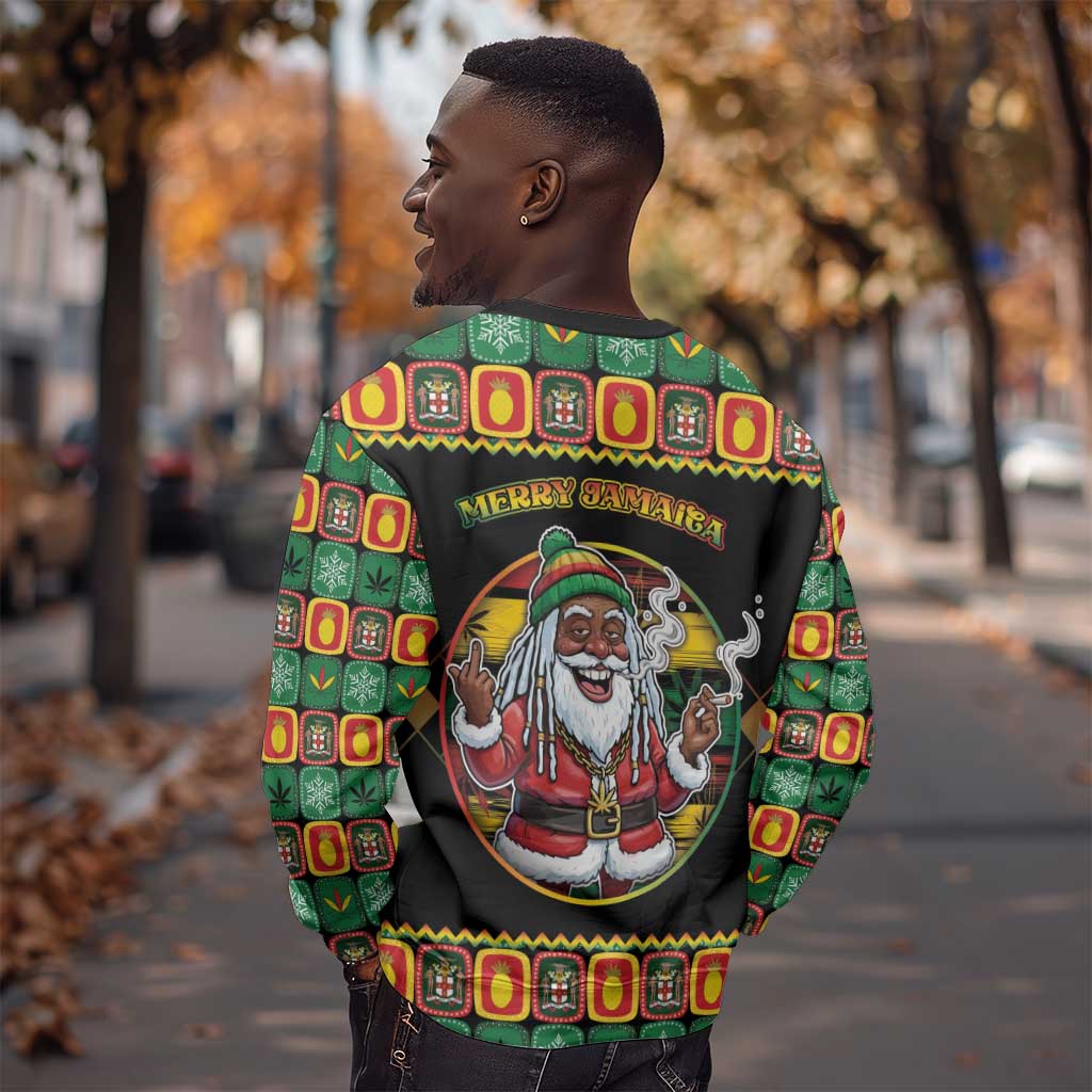 Afro-Jamaicans Christmas Sweatshirt Most Likely To Smoke With Santa - African Pride