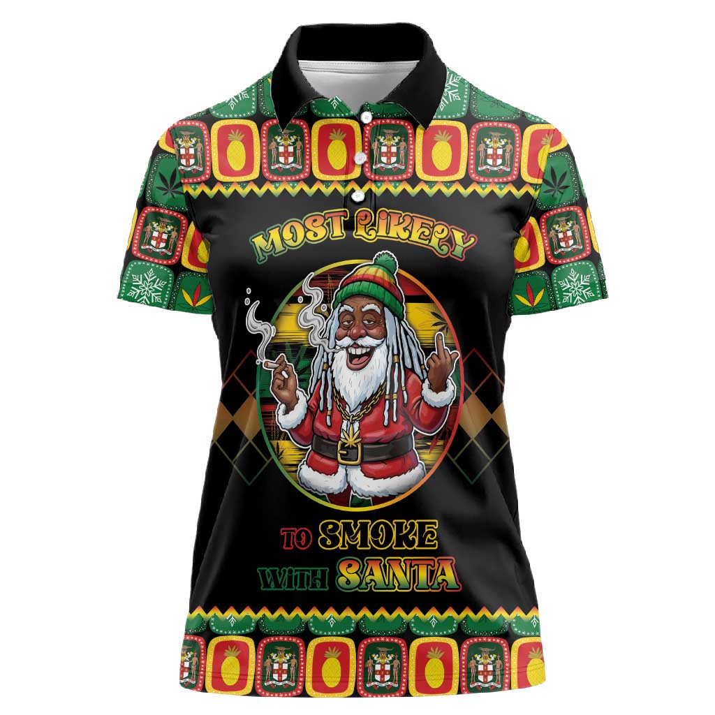 Afro-Jamaicans Christmas Women Polo Shirt Most Likely To Smoke With Santa DT05
