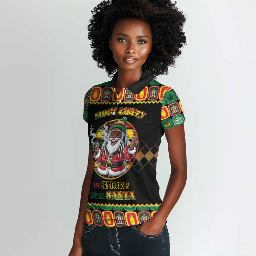 Afro-Jamaicans Christmas Women Polo Shirt Most Likely To Smoke With Santa DT05