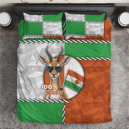 Niger Bedding Set Dama Gazelle Waving Flag Funny Style