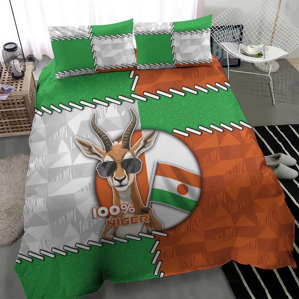 Niger Bedding Set Dama Gazelle Waving Flag Funny Style