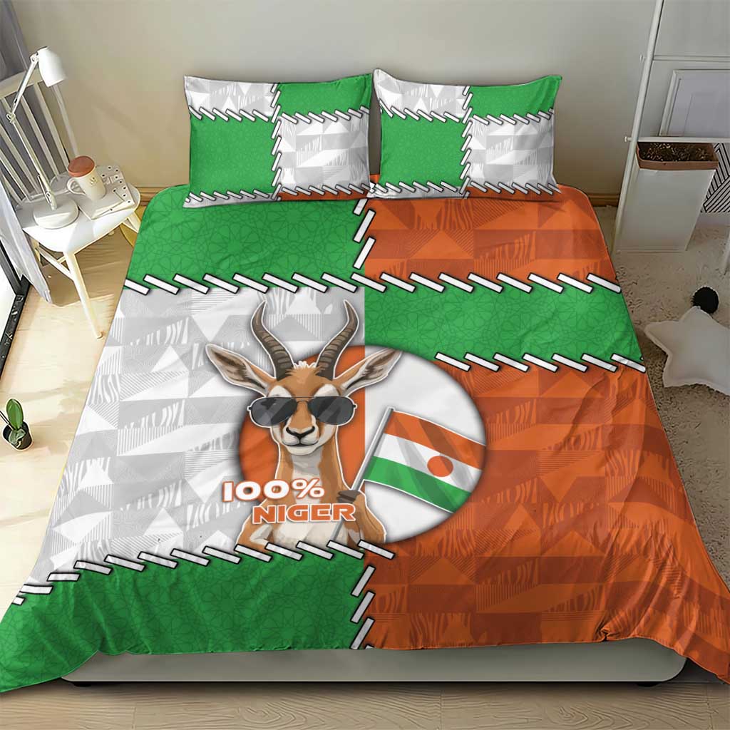 Niger Bedding Set Dama Gazelle Waving Flag Funny Style
