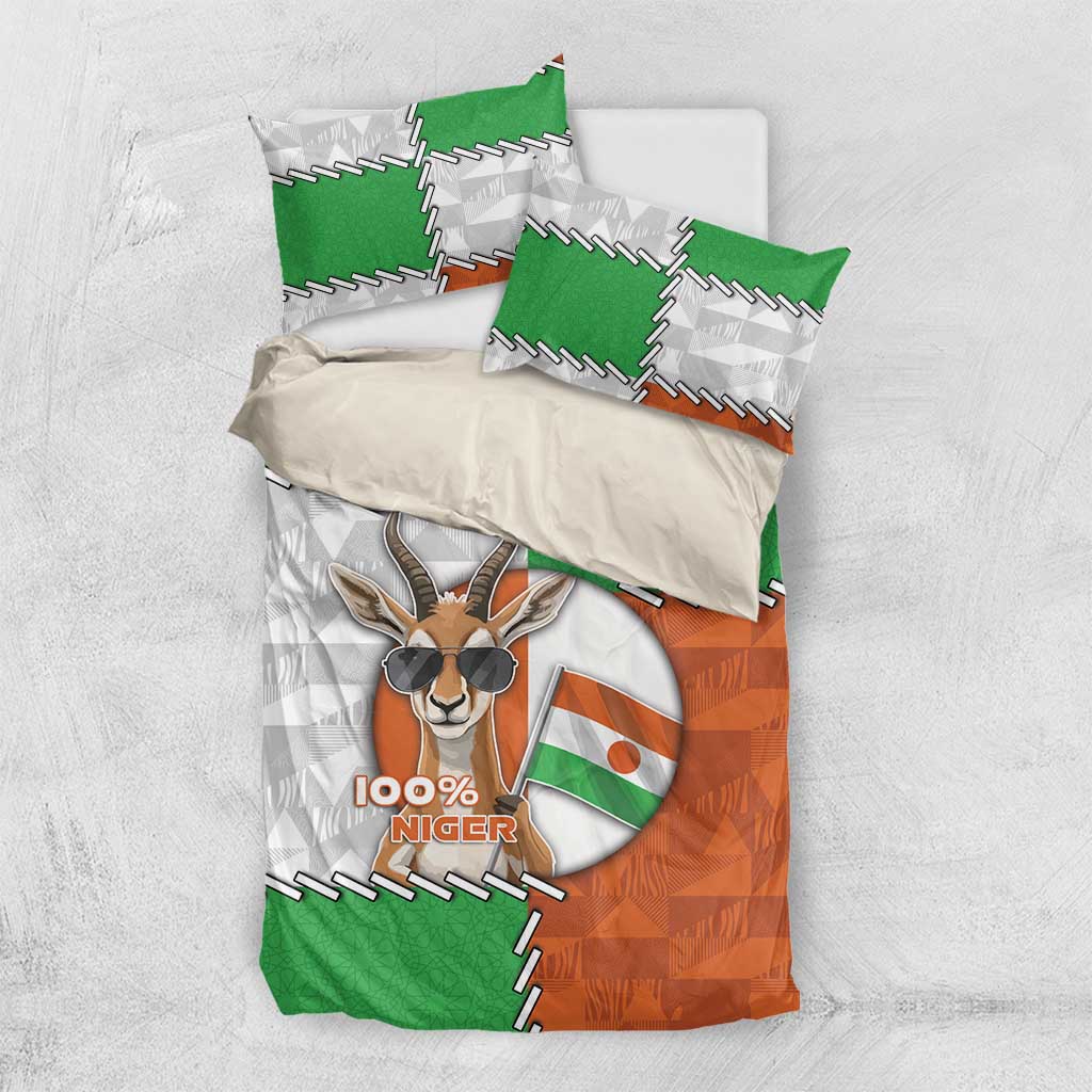 Niger Bedding Set Dama Gazelle Waving Flag Funny Style