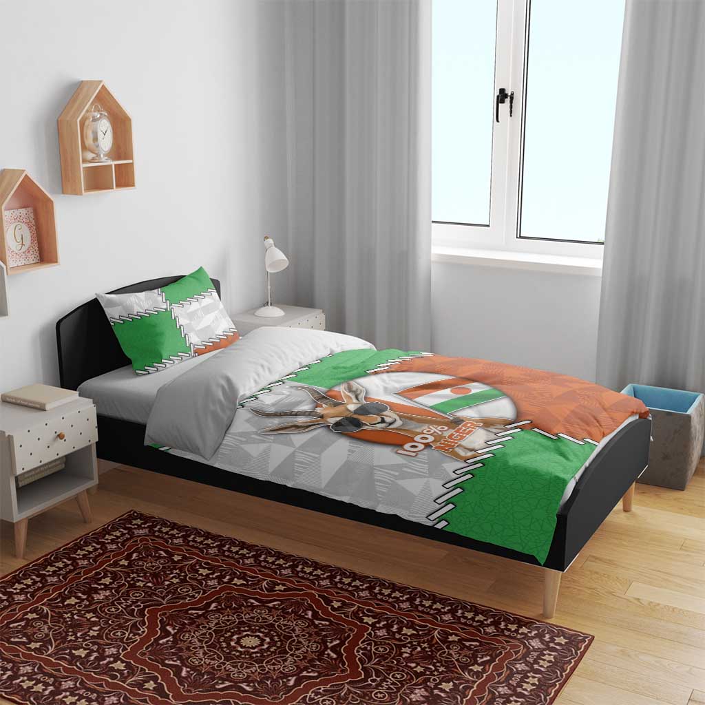 Niger Bedding Set Dama Gazelle Waving Flag Funny Style