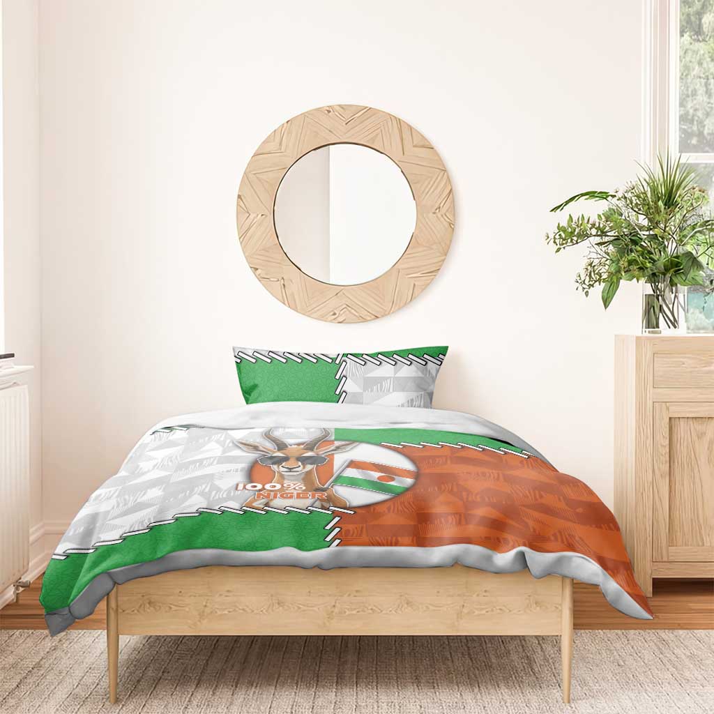 Niger Bedding Set Dama Gazelle Waving Flag Funny Style
