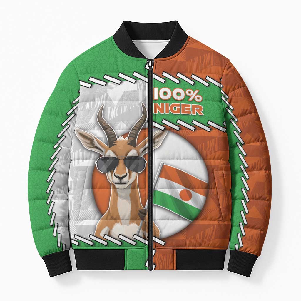 Personalized Niger Bomber Puffer Jacket Dama Gazelle Waving Flag Funny Style