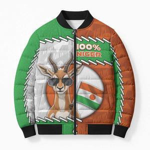 Personalized Niger Bomber Puffer Jacket Dama Gazelle Waving Flag Funny Style