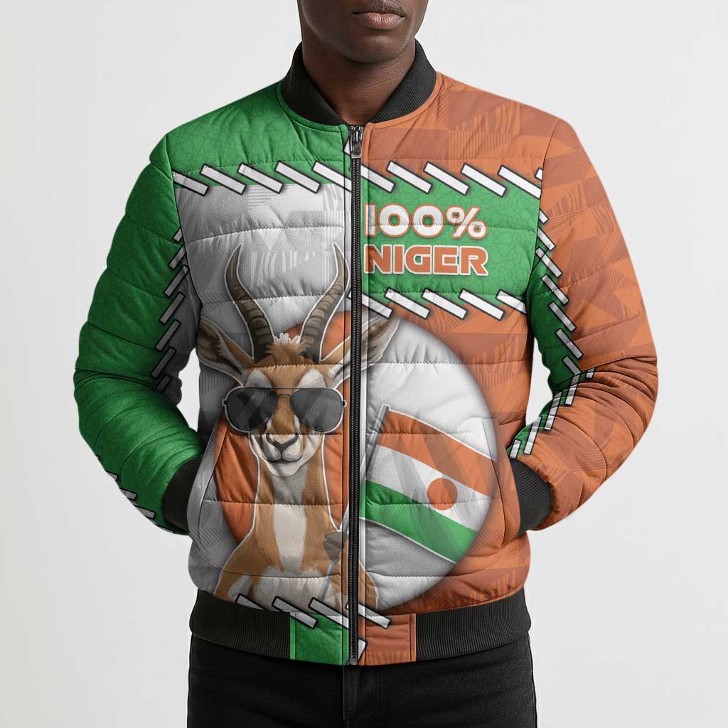 Personalized Niger Bomber Puffer Jacket Dama Gazelle Waving Flag Funny Style