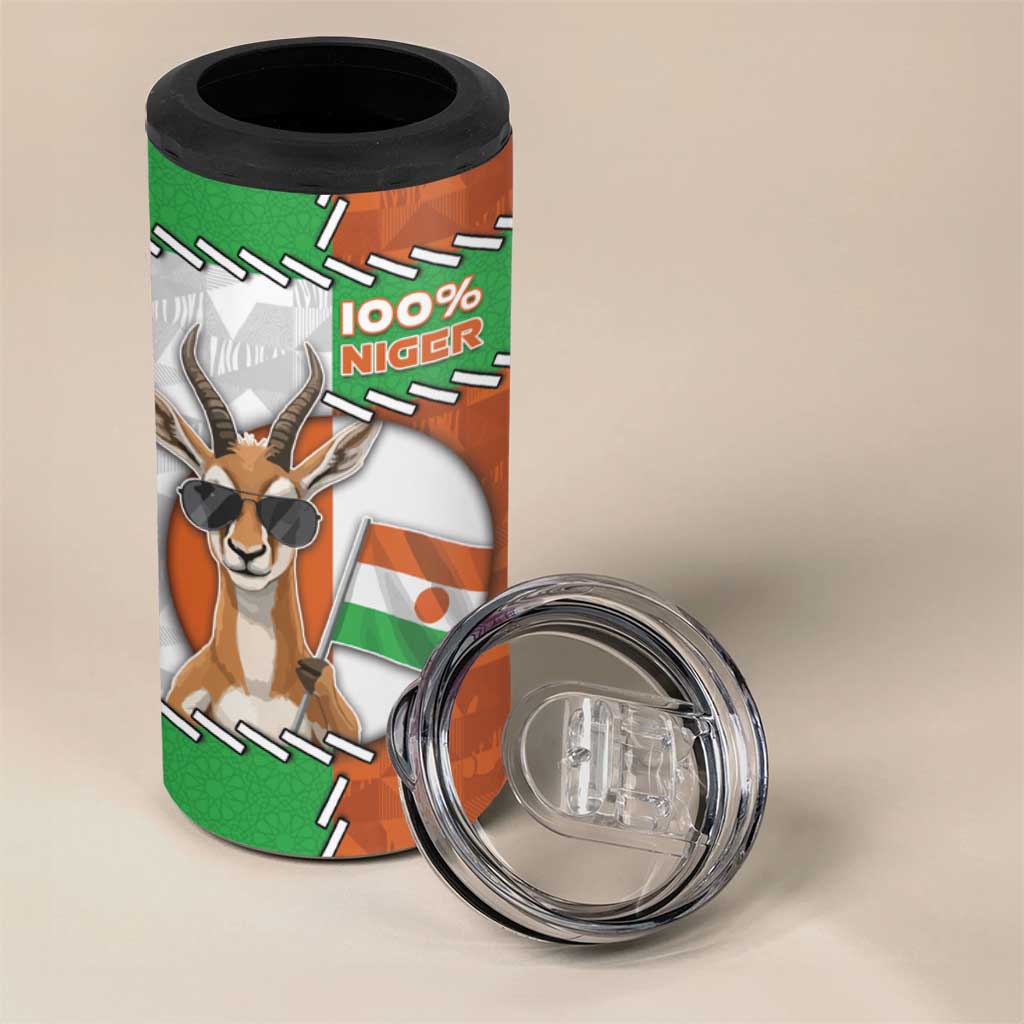 Personalized Niger 4 in 1 Can Cooler Tumbler Dama Gazelle Waving Flag Funny Style