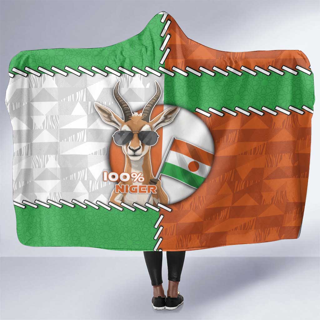 Niger Hooded Blanket Dama Gazelle Waving Flag Funny Style