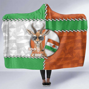 Niger Hooded Blanket Dama Gazelle Waving Flag Funny Style