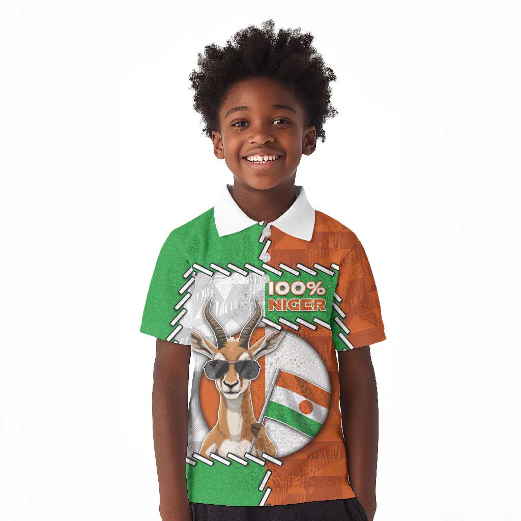 Personalized Niger Kid Polo Shirt Dama Gazelle Waving Flag Funny Style
