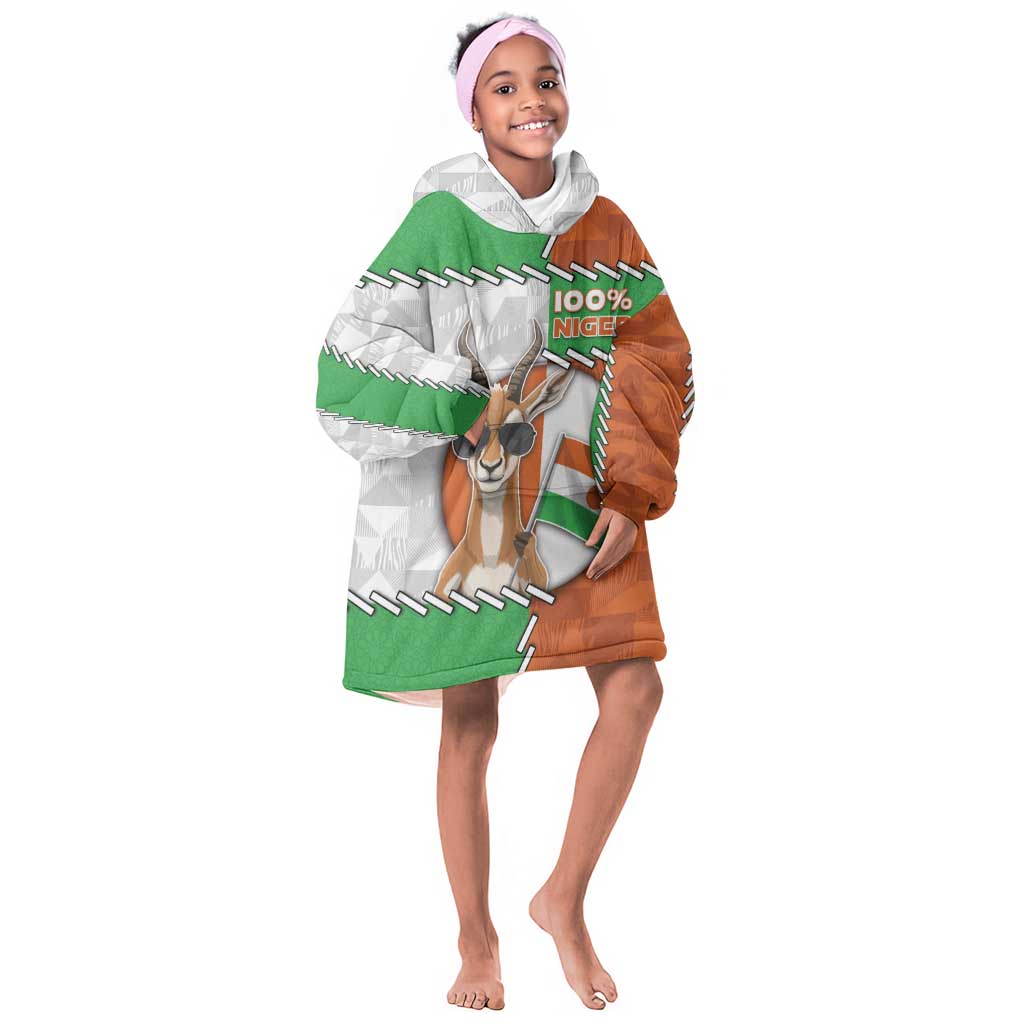 Personalized Niger Kid Wearable Blanket Hoodie Dama Gazelle Waving Flag Funny Style