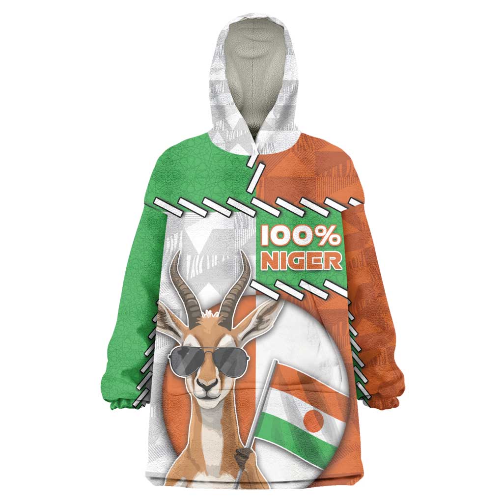 Personalized Niger Kid Wearable Blanket Hoodie Dama Gazelle Waving Flag Funny Style