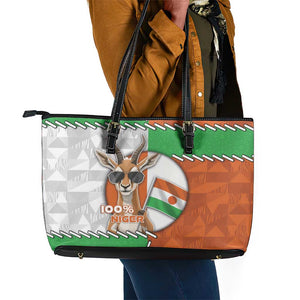 Niger Leather Tote Bag Dama Gazelle Waving Flag Funny Style