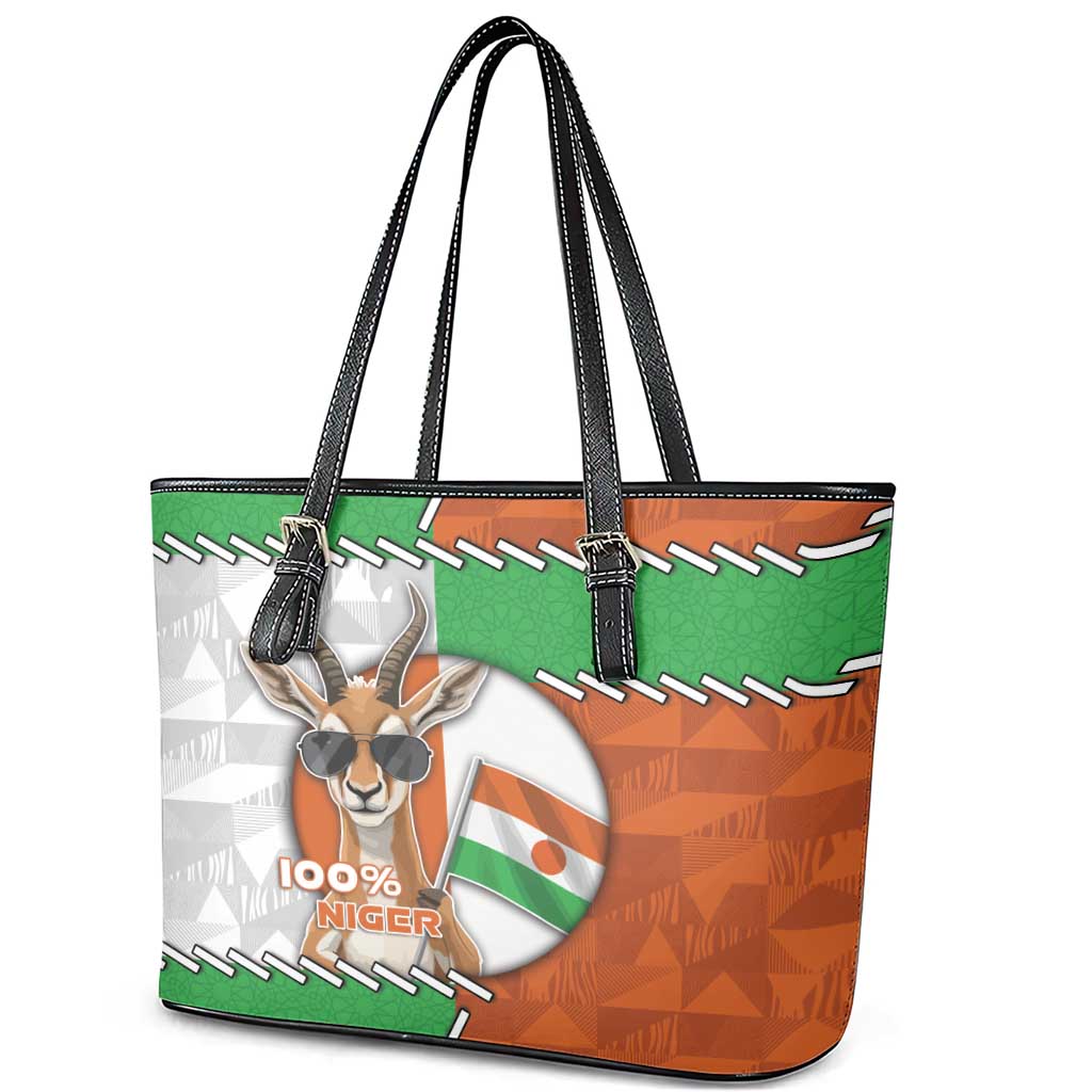 Niger Leather Tote Bag Dama Gazelle Waving Flag Funny Style