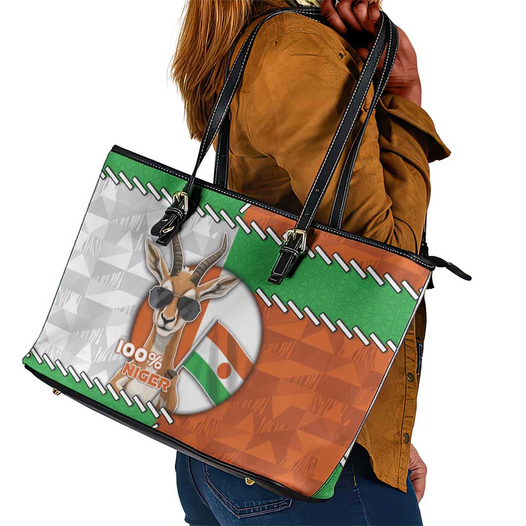 Niger Leather Tote Bag Dama Gazelle Waving Flag Funny Style