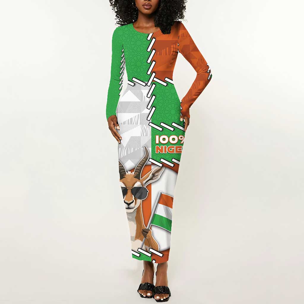 Personalized Niger Long Sleeve Bodycon Dress Dama Gazelle Waving Flag Funny Style