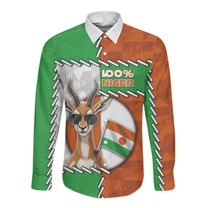 Personalized Niger Long Sleeve Button Shirt Dama Gazelle Waving Flag Funny Style