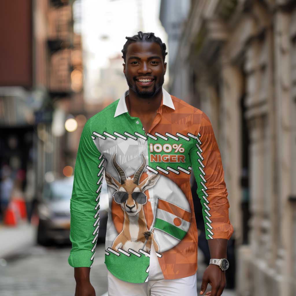Personalized Niger Long Sleeve Button Shirt Dama Gazelle Waving Flag Funny Style