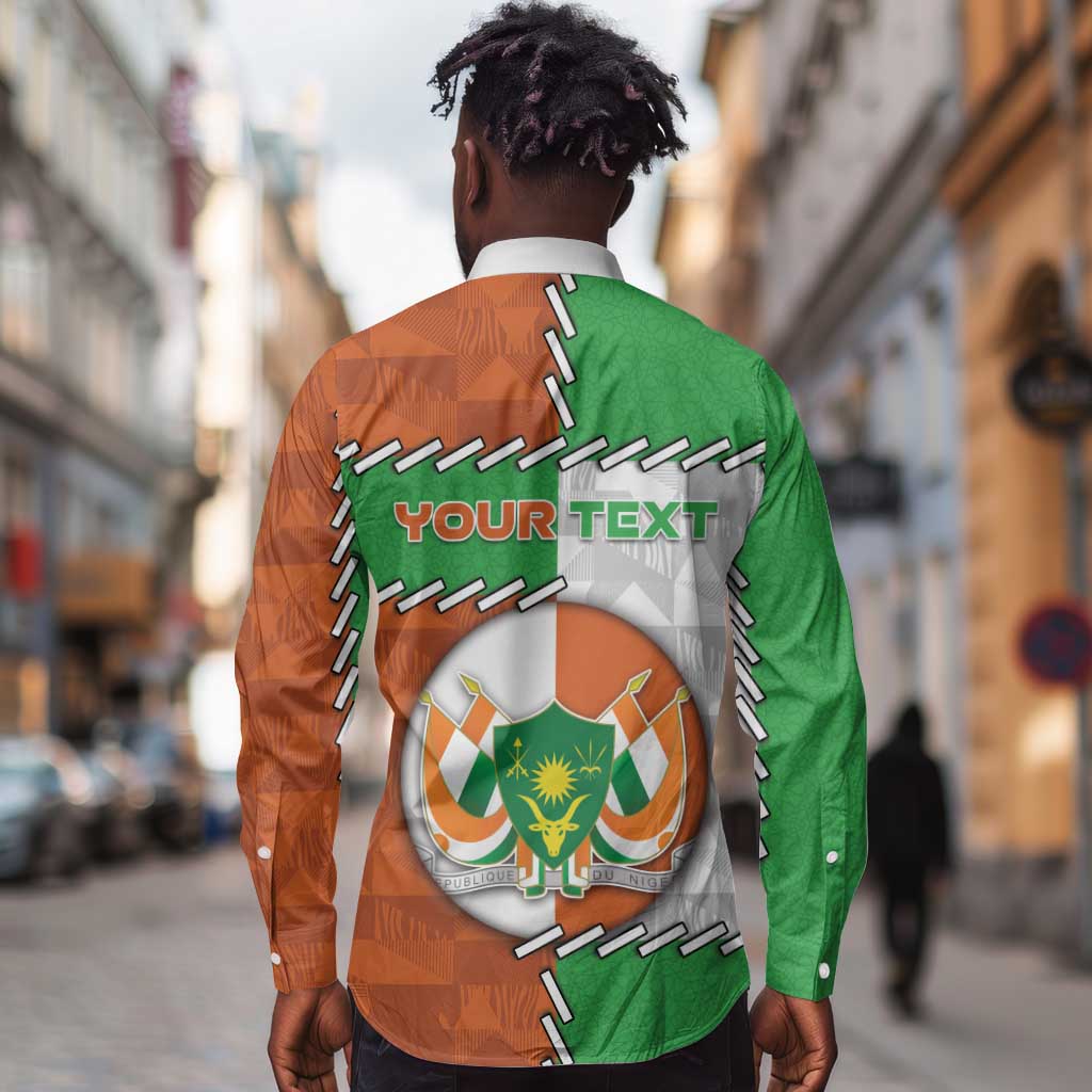 Personalized Niger Long Sleeve Button Shirt Dama Gazelle Waving Flag Funny Style