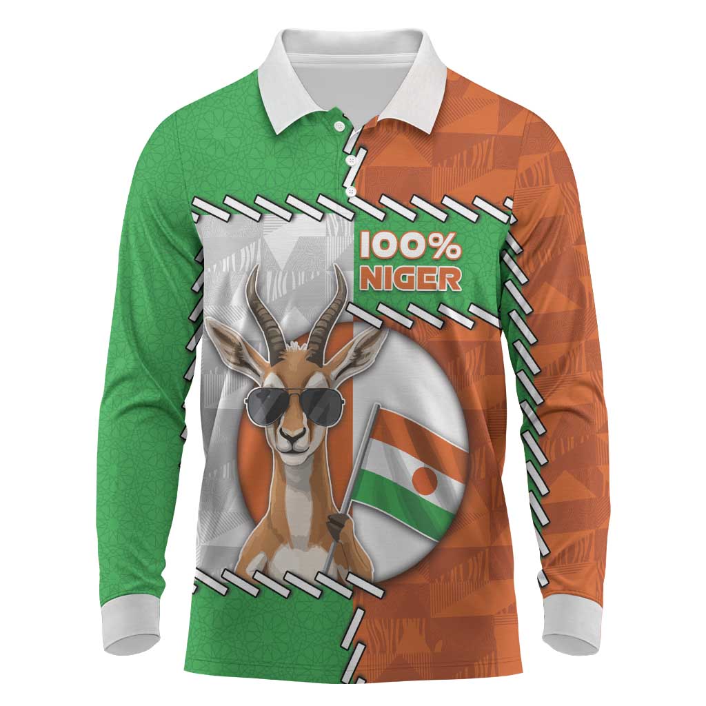 Personalized Niger Long Sleeve Polo Shirt Dama Gazelle Waving Flag Funny Style